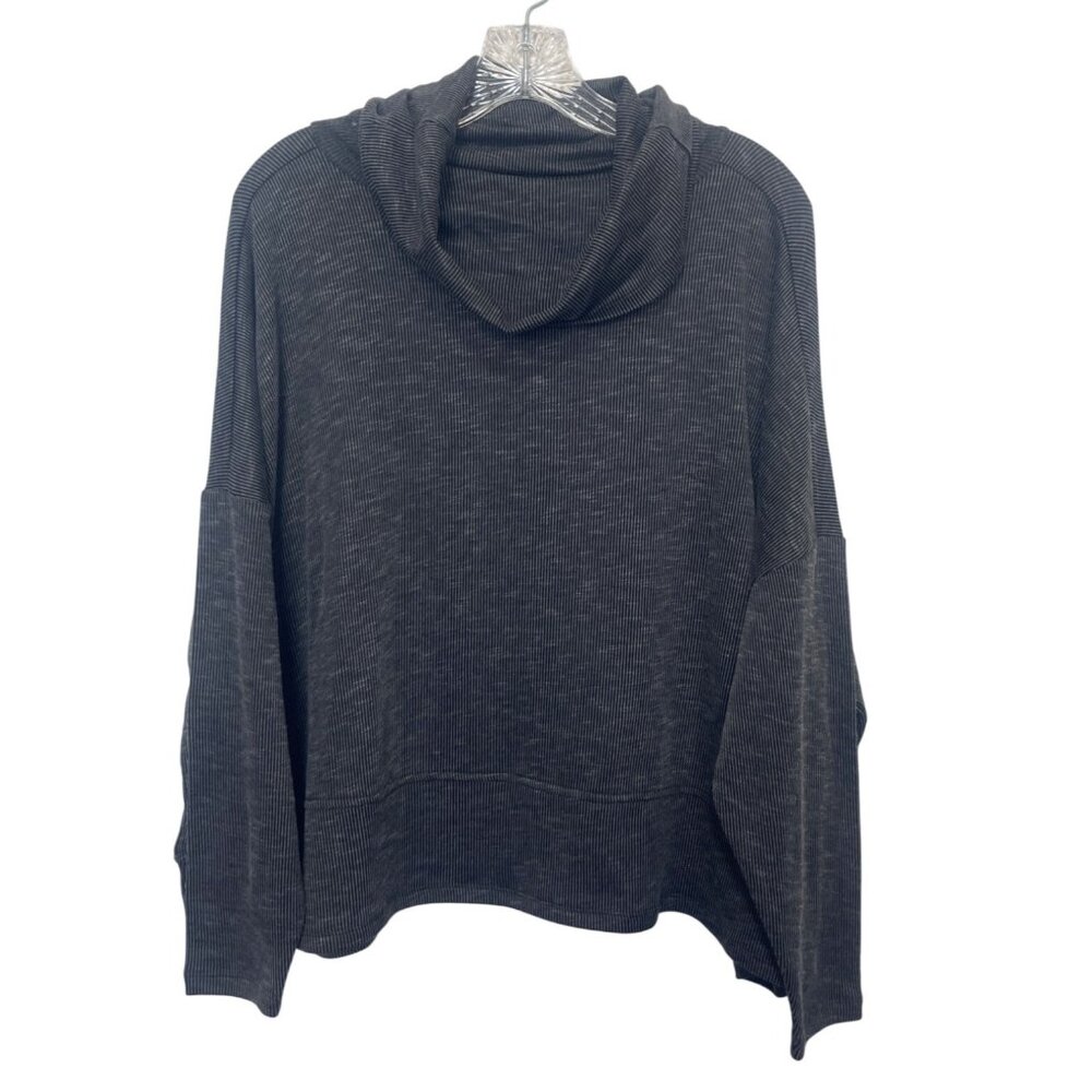 89th & Madison Cowl Neck Ribbed Pullover Shirt Womens Small Black New Warm
